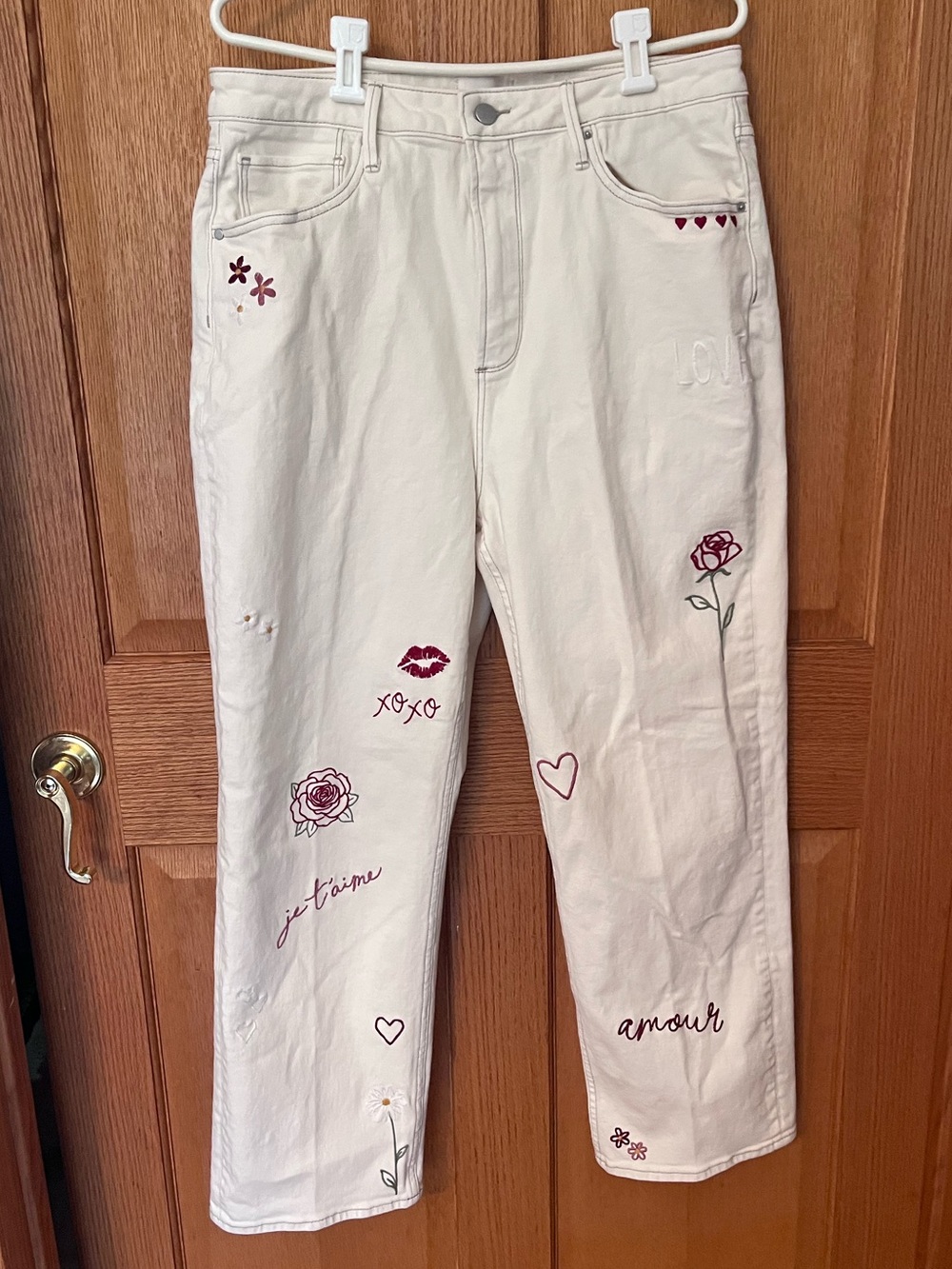Driftwood Jordie Love Embroidered Cream Women’s Jeans with Floral & Heart Detail